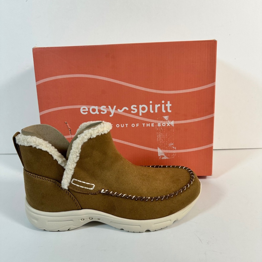 New in‎ Box Easy Spirit Brown Faux Suede Faux Fur Lined Slip-On Booties 7M